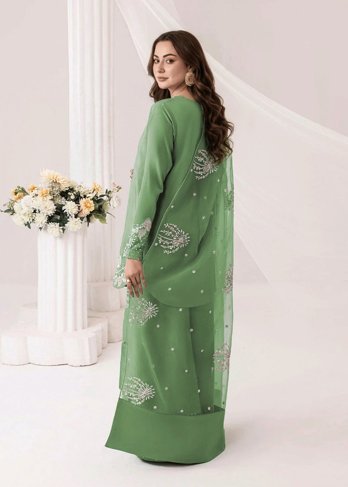 Zoola Embroidered -3pc - Jade Green - Lawn
